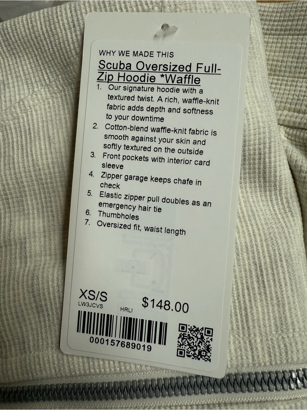 LuluLemon Scuba Oversized Full-Zip Waffle Knit Hoodie+Pant SET in Hthrd Lt Ivory - Picture 7 of 10